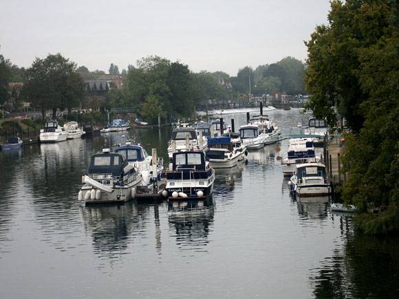 Looking towards Molesey Lock on the Thames from Hampton Court Bridge